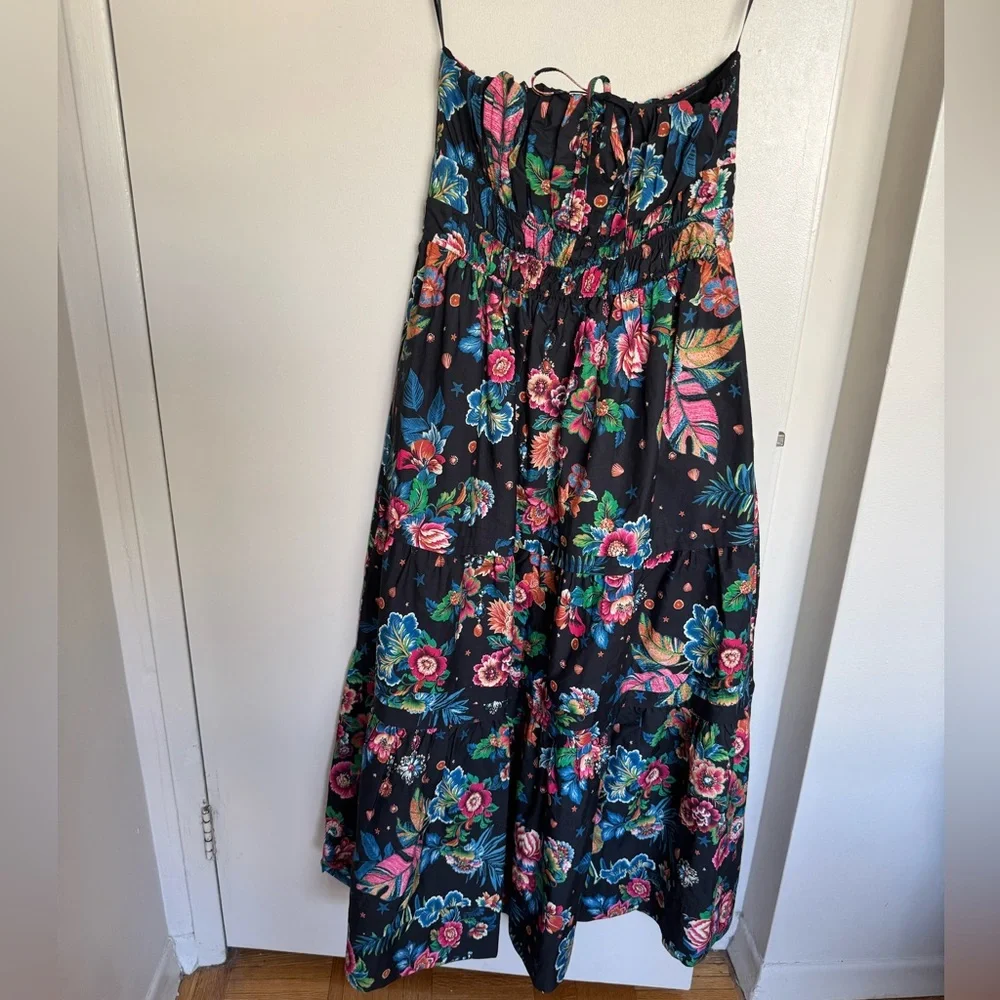 Anthropologie Black Strapless Maxi Dress with Pink, Purple & Yellow Floral Print - Picture 4 of 11